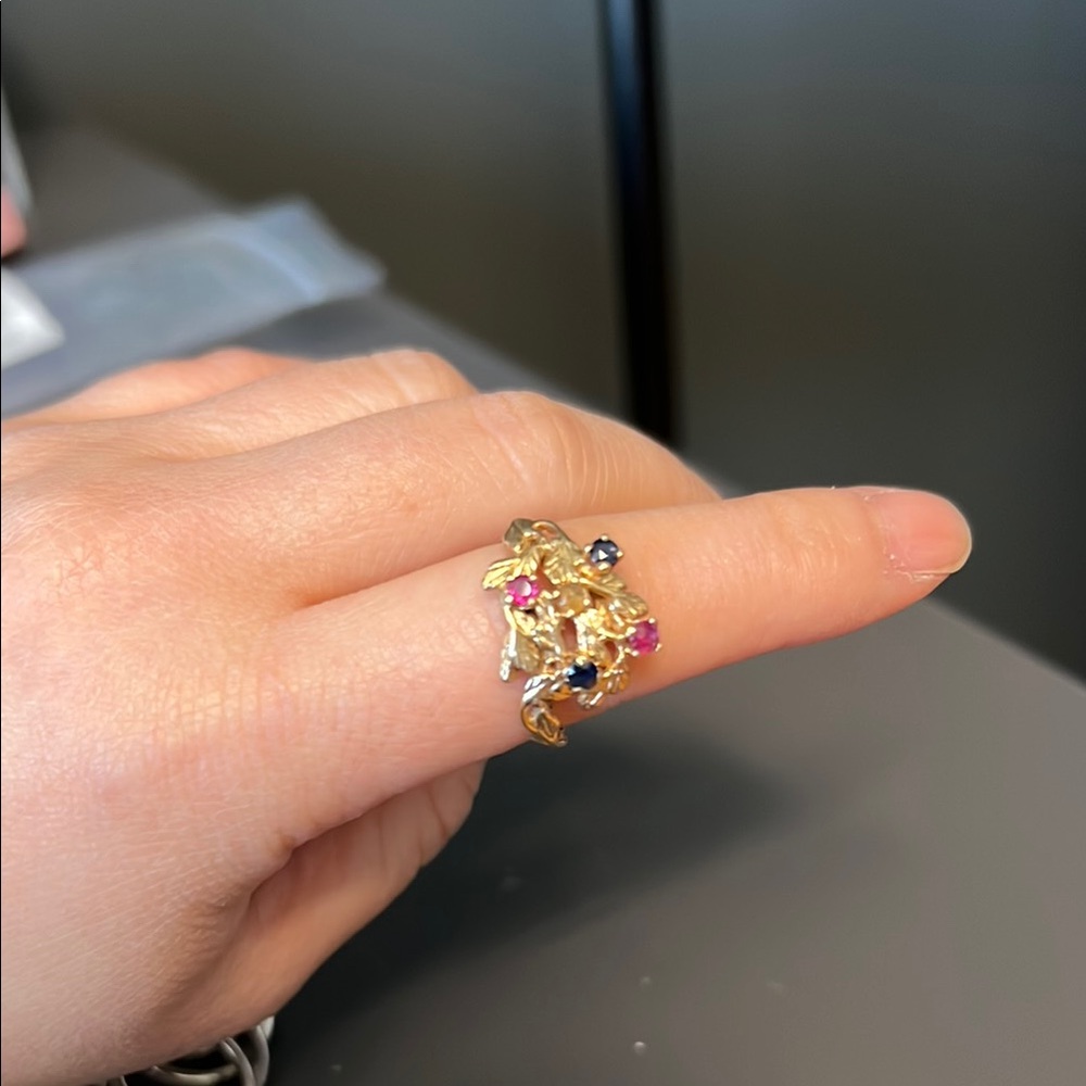 Vintage Gold and Multicolor Gemstone Ring (14K solid gold) - Picture 4 of 7